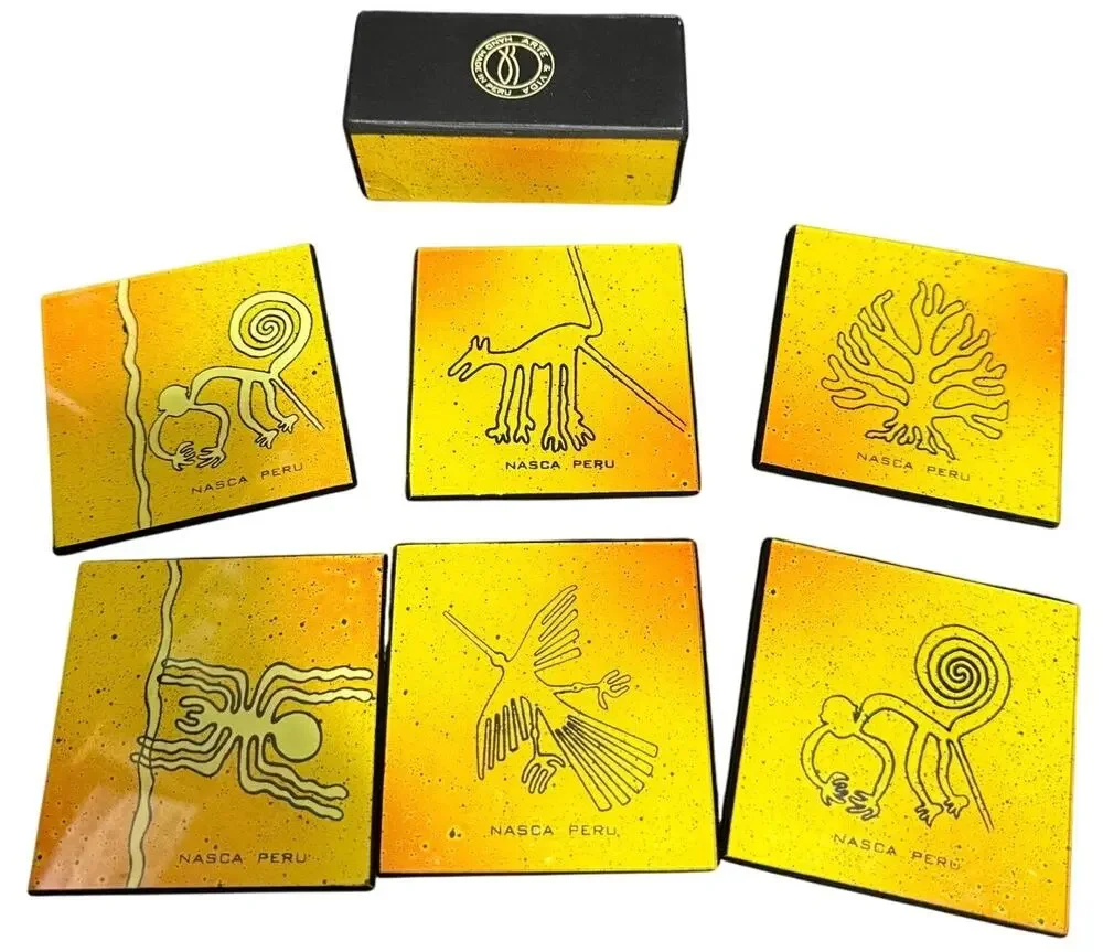 Set of 6 Handmade Nazca Lines Drink Coasters from Peru - 3.5